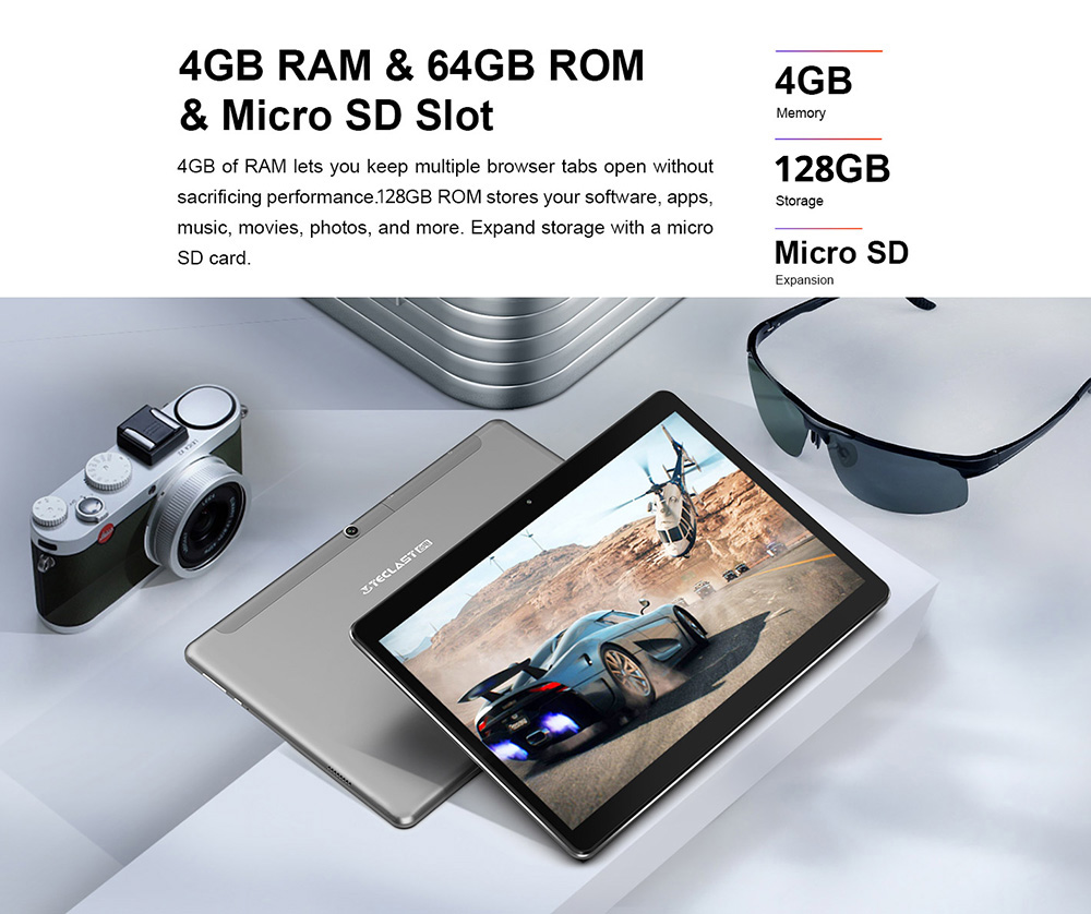 Teclast M20 4G Phablet MT6797 Deca Core 10.1" IPS 2560*1600 4GB RAM 64GB ROM Built-in GPS GLONASS Beidou A-GPS Android 8.0 Dual SIM Dual Standby - Black+Silver