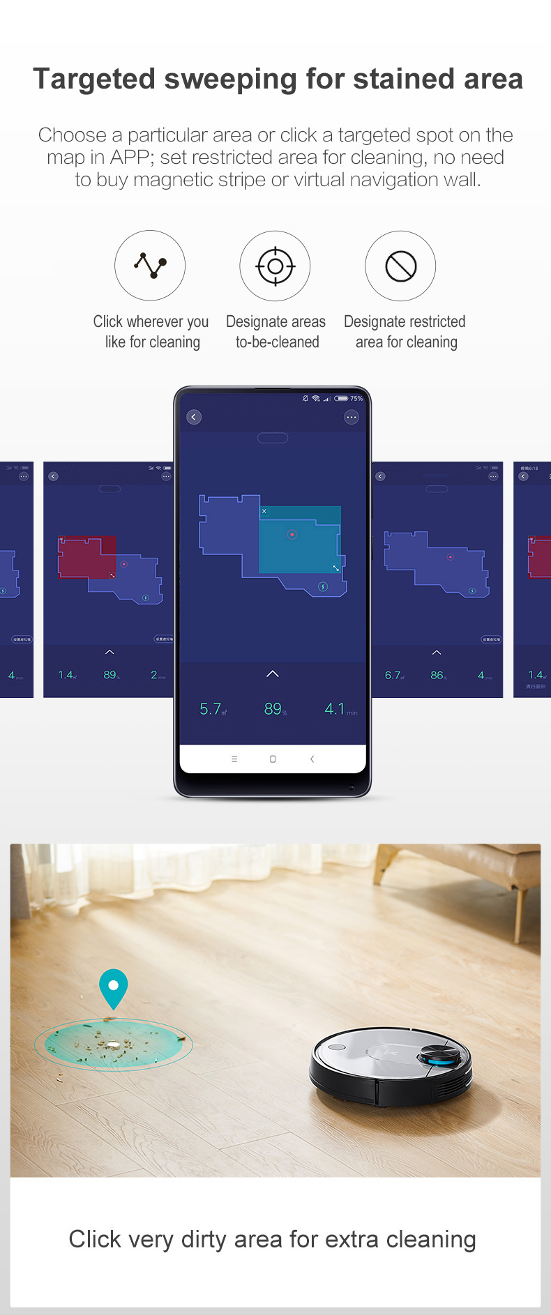 Xiaomi VIOMI V2 Robot Vacuum Cleaner 2150Pa Suction 3 Cleaning Mode LDS Sensor APP Virtual Wall Self-charging 2 in 1 Sweeping Mopping - Gray