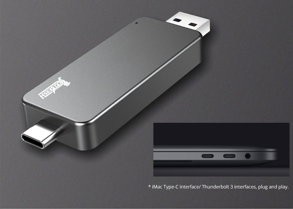 Coolfish GO NGFF 512GB SSD Multifunctional Dual-purpose External Solid State Drive Max Read Speed 480MB/S M.2 Interface - Dark Gray