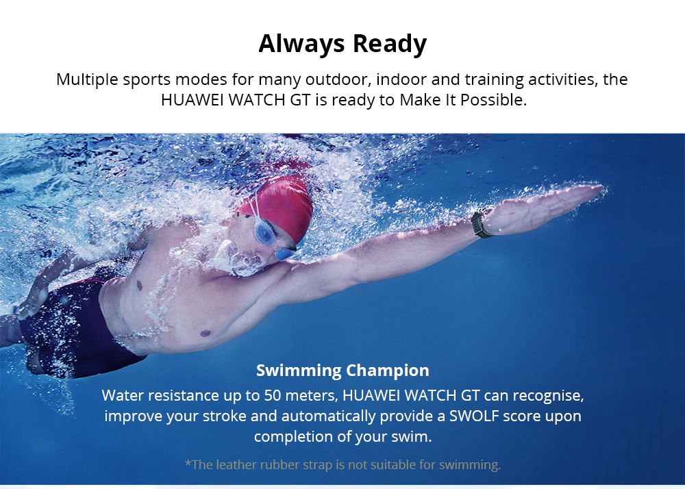 HUAWEI WATCH GT Sports Smart Watch 1.39 Inch AMOLED Colorful Screen Heart Rate Monitor Built-in GPS - Brown