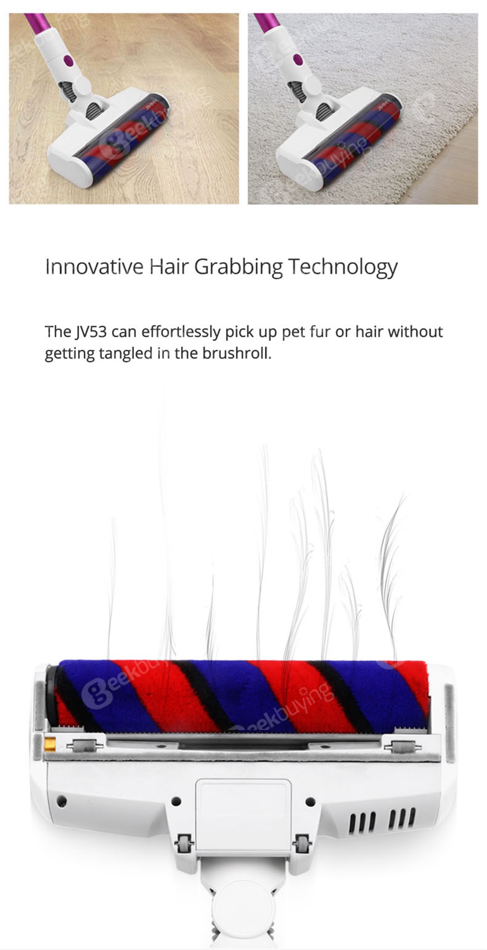 Xiaomi JIMMY JV53 Aspirateur à main sans fil 125AW Aspiration puissante Moteur haute efficacité Brosse anti-enroulement - Violet