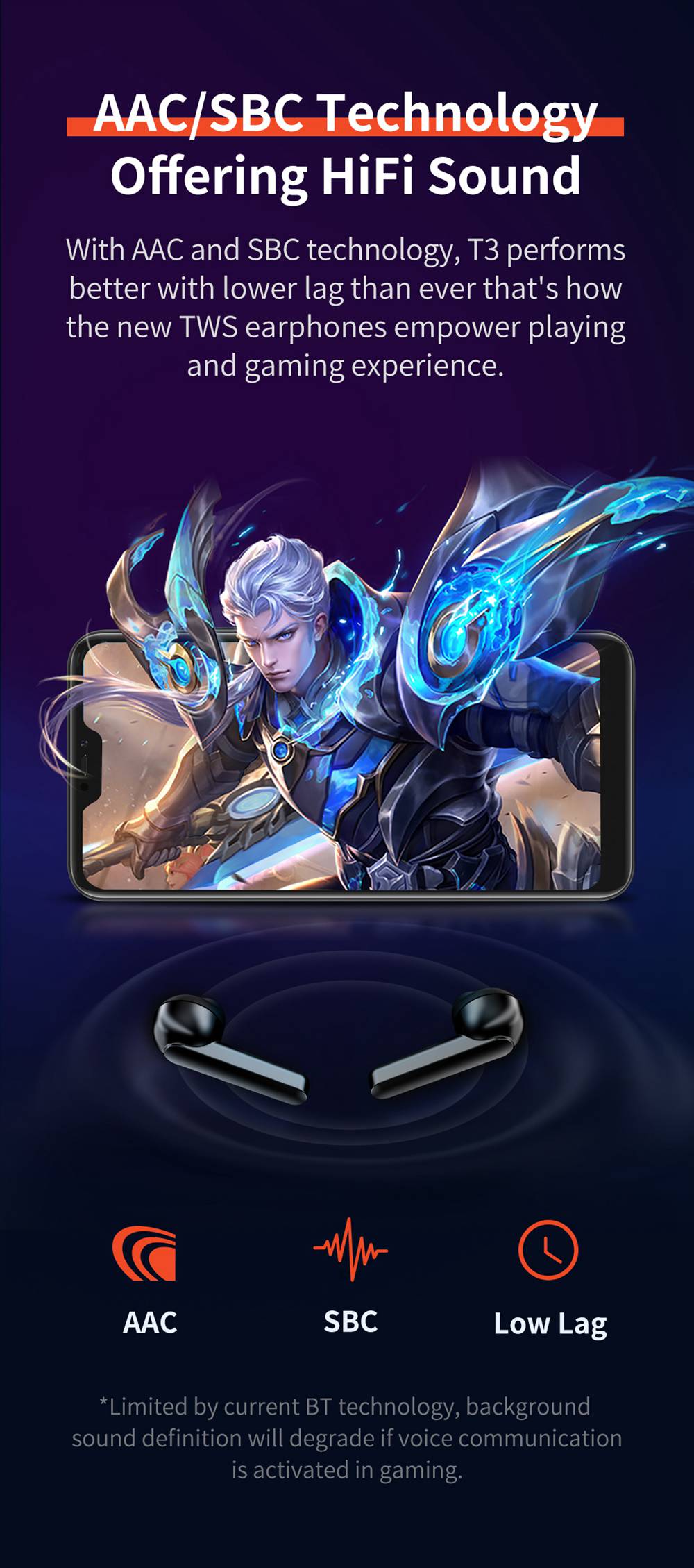 QCY T3 Bluetooth 5.0 TWS Earphones Stereo/Mono Mode AAC/SBC Tech 25 Hours Battery Life IPX5 3D Stereo