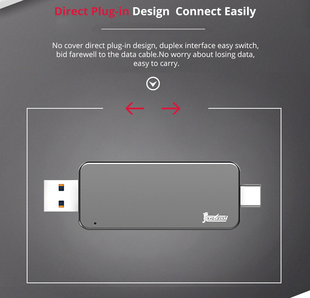 Coolfish GO NGFF 512GB SSD Multifunctional Dual-purpose External Solid State Drive Max Read Speed 480MB/S M.2 Interface - Dark Gray