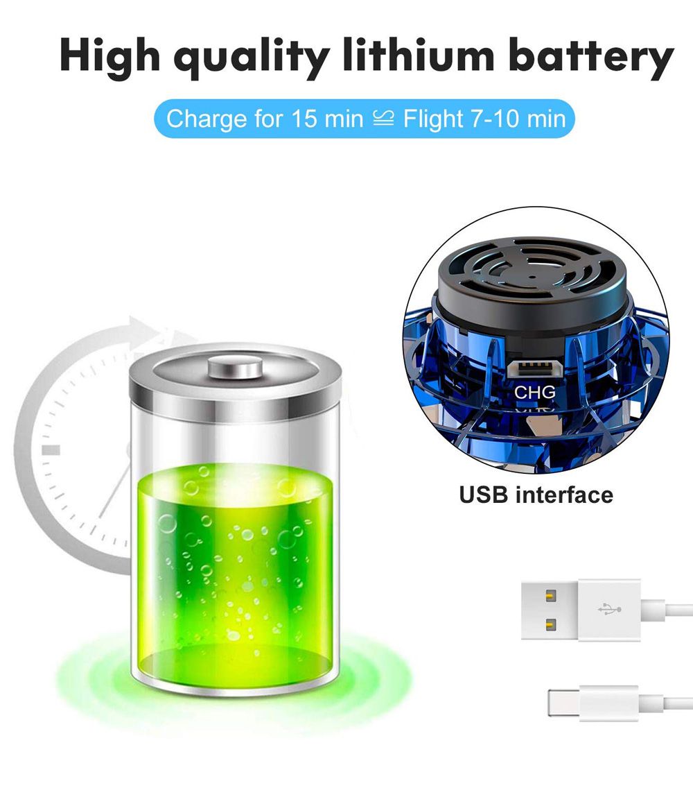 FlyNova Tricked-Out Flying Spinner Toys USB Charging With 360 Degree Rotating And Shinning RGB LED Lights - Black