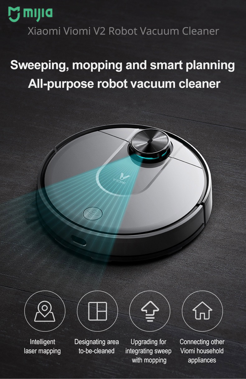 Xiaomi VIOMI V2 Robot Vacuum Cleaner 2150Pa Suction 3 Cleaning Mode LDS Sensor APP Virtual Wall Self-charging - Gray