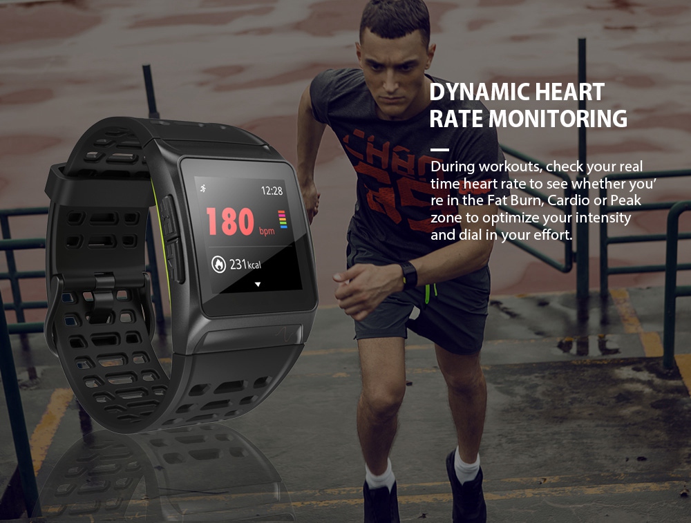 Makibes BR1 Smartwatch Heart Rate Monitor GPS IP67 Water Resistant Multisport Smart Band IPS Color Touchscreen - Black