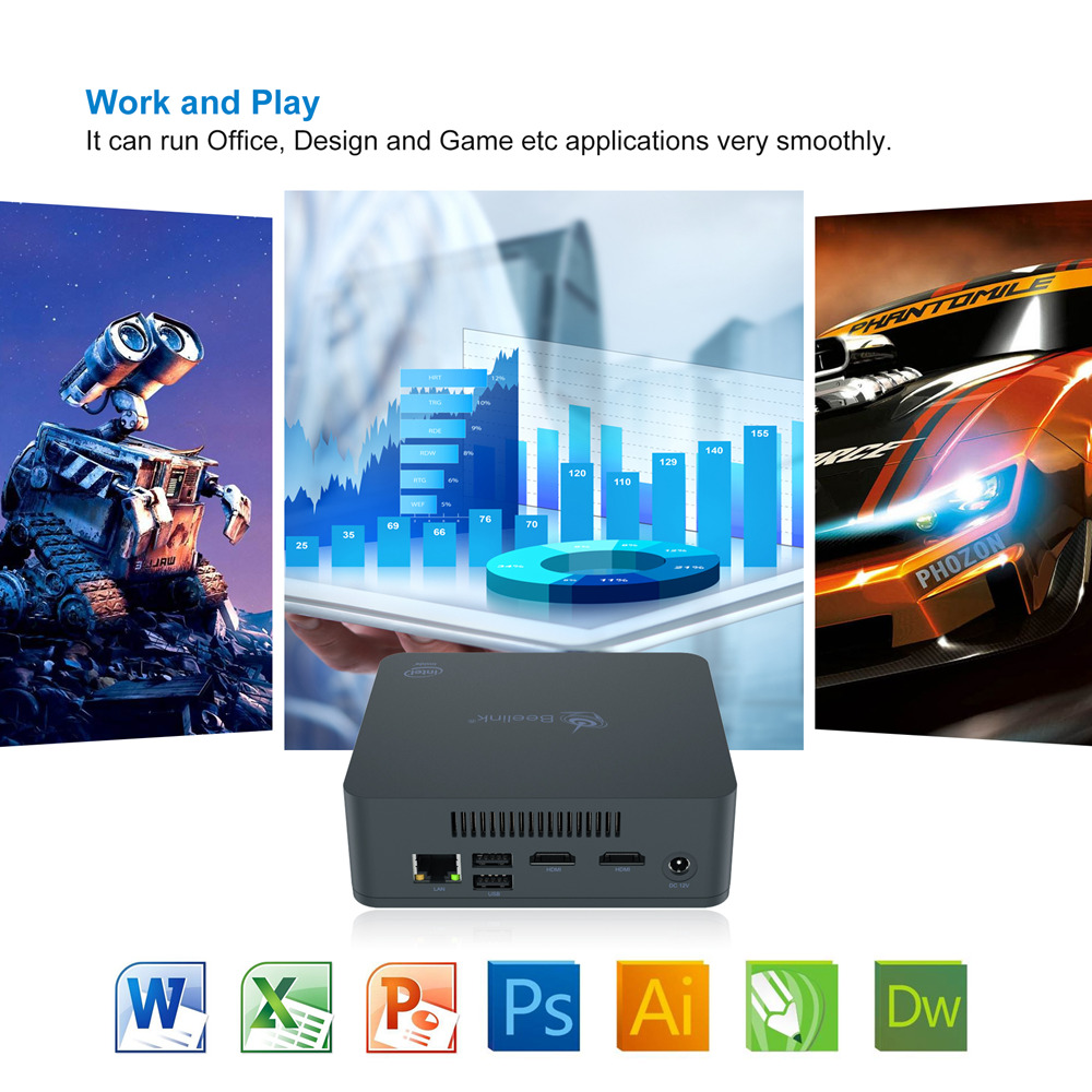 Beelink U55 Intel Core I3-5005U 8G RAM/512G Mini PC SSD 2.4G+5G WIFI Bluetooth 1000Mbps LAN 2xHDMI