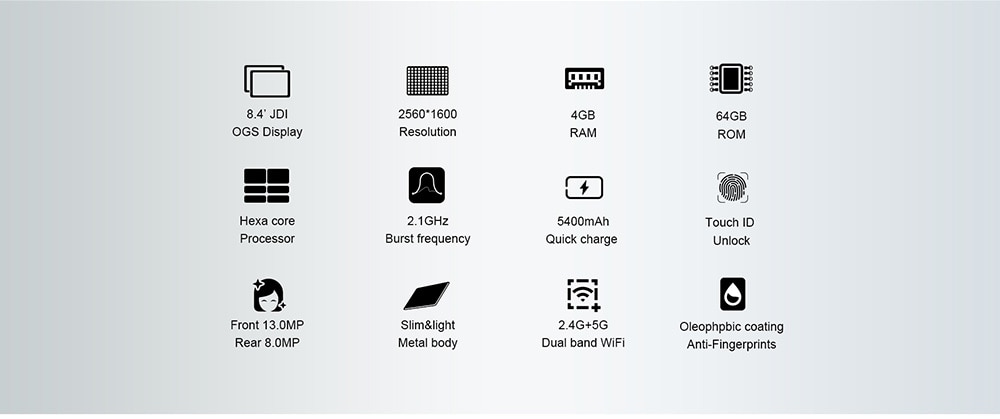 Teclast T8 Tablet MediaTek MT8176 Quad Core 2.1GHz 8.4 Inch 2560x1600 IPS 4GB RAM  DDR3L 64GB ROM  eMMC  WIFI Android 7.0 - White/Gold