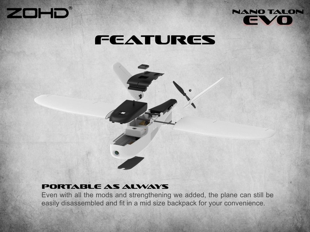 ZOHD Nano Talon EVO 860mm Wingspan AIO V-Tail EPP Molded FPV Fixed Wing RC Airplane PNP With Power System - W/O FPV System