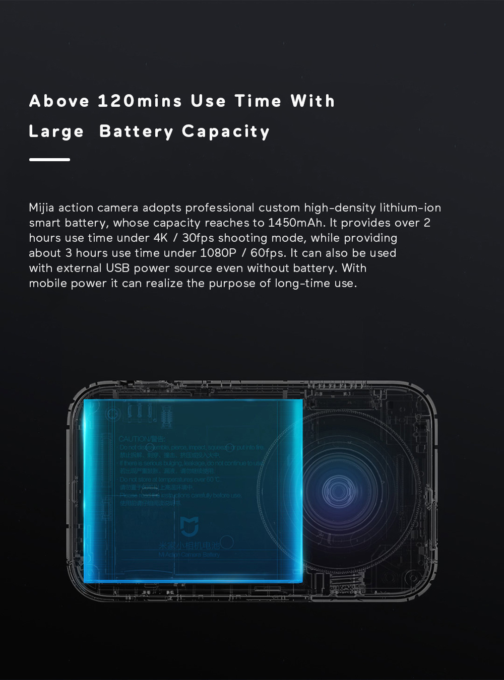 Xiaomi Mijia Ambarella A12S75 Sony IMX317 2.4inch Touch Screen 4K Action Camera 7p Lens EIS 6-axis 145 Degree Wide Angle 1450mAh Battery - Black