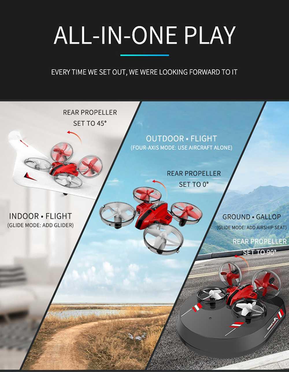 L6082 Air Genius RC Quadcopter Airplane Tiny Whoover All-In-One DIY 2.4G RC Drone For Kids Gift RTF Red - Three Batterie Version