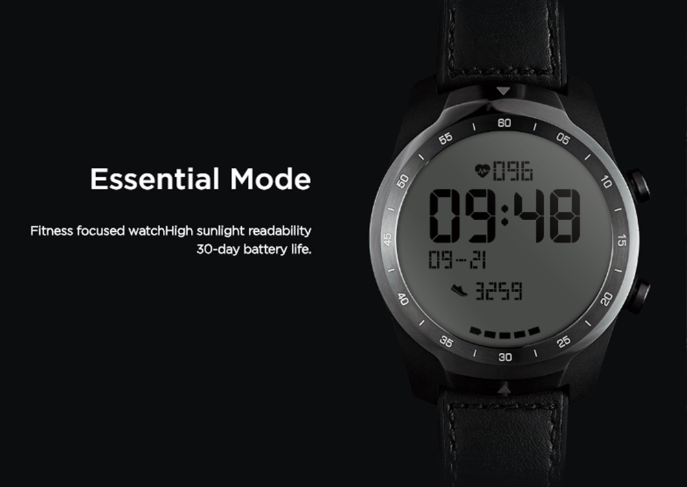 Ticwatch PRO Smart Watch 1.4 Inch OLED/LED Double Screens Heart Rate Monitor IP68 Built-in GPS Google Pay - Black