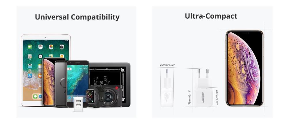 Tronsmart 2 Pack W02 Dual Port USB Wall Charger 12W VoltiQ for iPhone Xs iPad Pro Samsung - EU