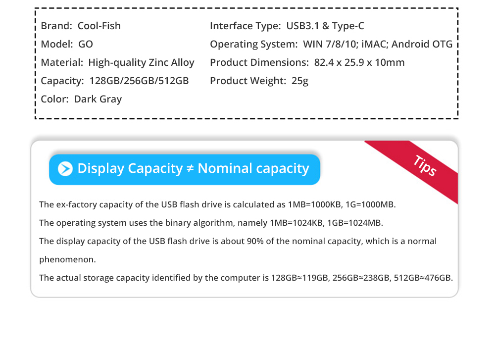 Coolfish GO NGFF 256GB SSD Multifunctional Dual-purpose External Solid State Drive Max Read Speed 480MB/S M.2 Interface - Dark Gray