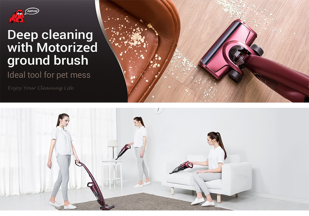 PUPPYOO WP511 Upright Cordless Handheld Vacuum Cleaner 7000Pa Suction Power 30 Minutes Runtime 2 In 1 Vacuum - Red