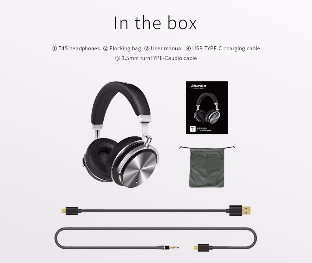 Bluedio T4S Wireless Bluetooth Headphones with Mic Active Noise Cancelling - Red