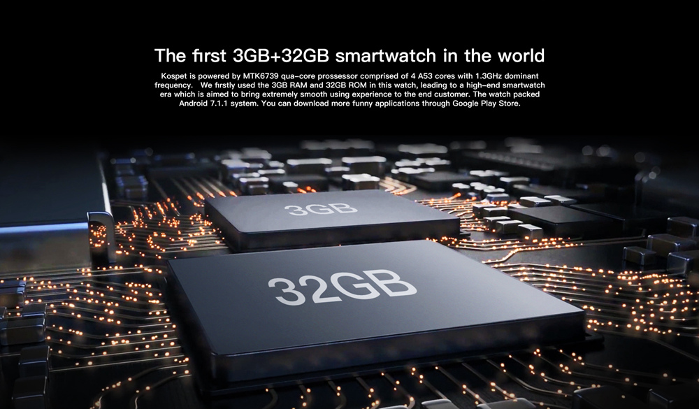 Kospet Hope 4G Smartwatch Phone Android 7.1 MTK6737 Quad Core 3G RAM 32G ROM 1.39 inch AMOLED Screen GPS WiFi Heart Rate Monitor Silicone Strap - Black