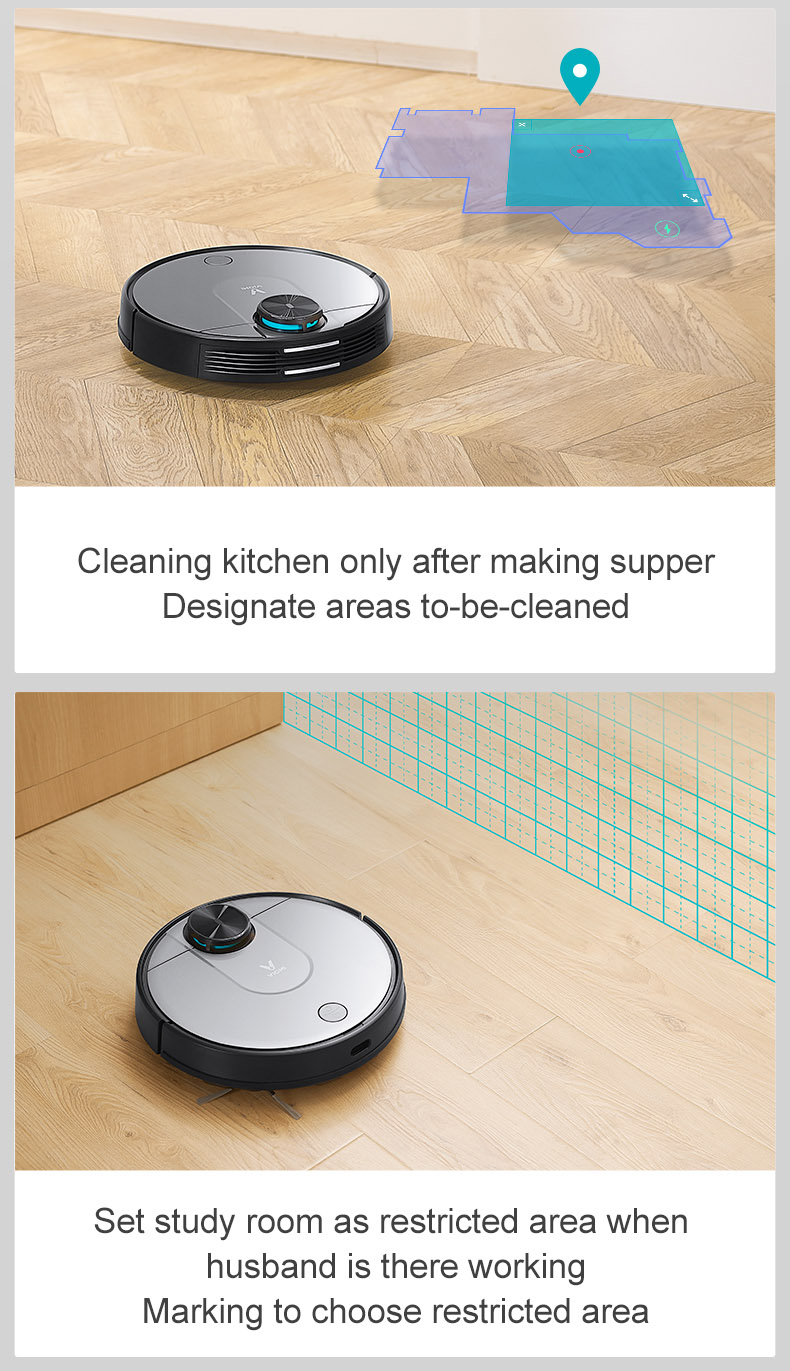 Xiaomi VIOMI V2 Robot Vacuum Cleaner 2150Pa Suction 3 Cleaning Mode LDS Sensor APP Virtual Wall Self-charging - Gray