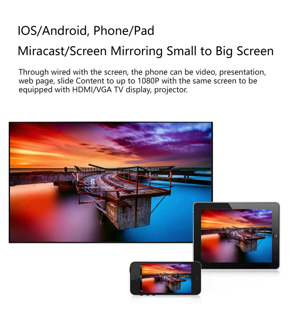 WeCast L9 VGA & HDMI Dual Display Screen Projector Fully Compatible with Android/iOS/Type - C Devices USB Mirroring Sound and Image to TV