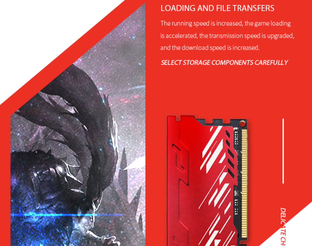 Juhor DDR4 8GB 2666Mhz 1.2V 288 Pin RAM Desktop Memory Module With Shell For PC Computer - Red