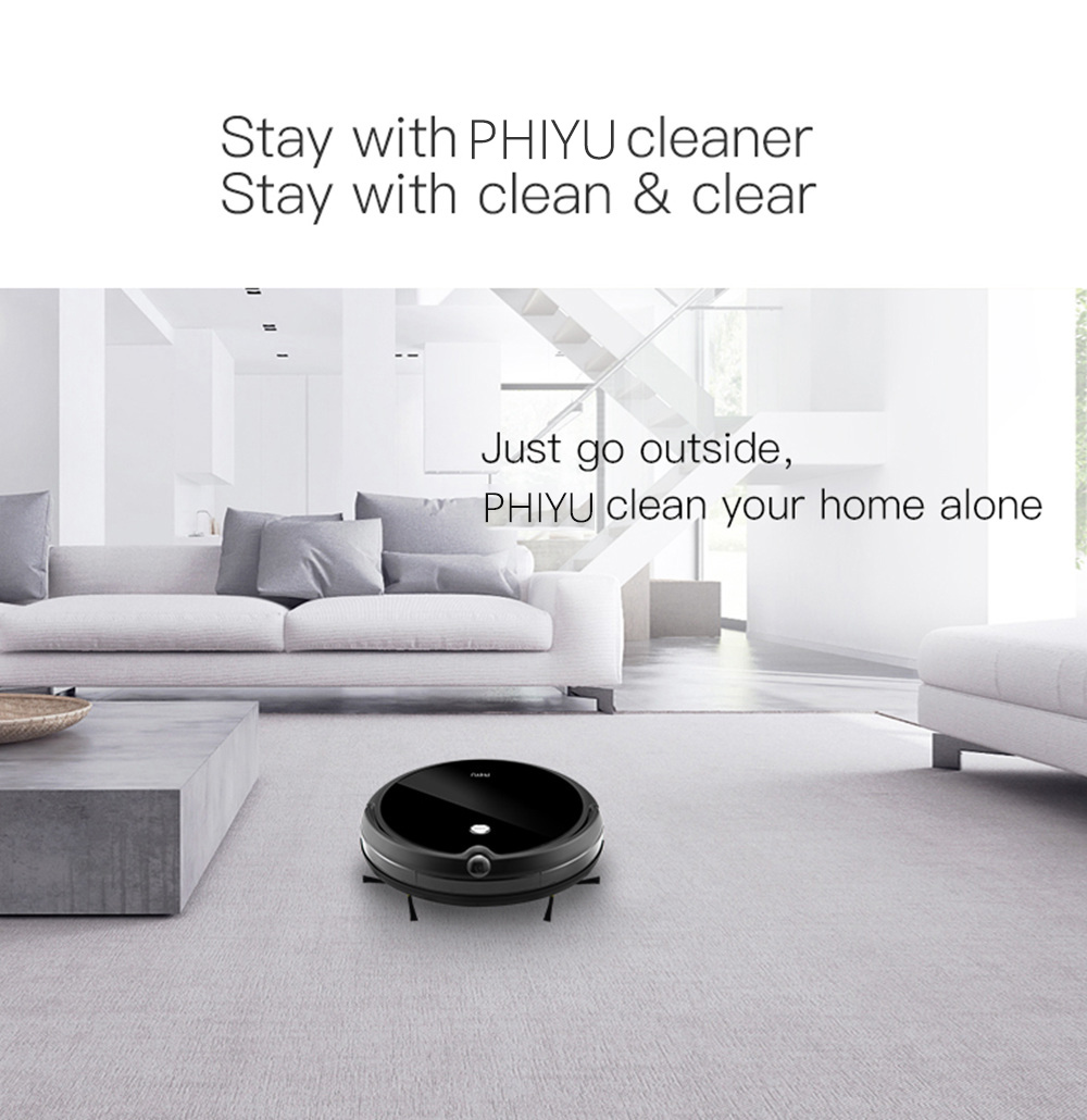 PHIYU A3S Robot Vacuum Cleaner with Camera Audio Communication APP Remote Control Gyro Sensor Auto Recharge - Black