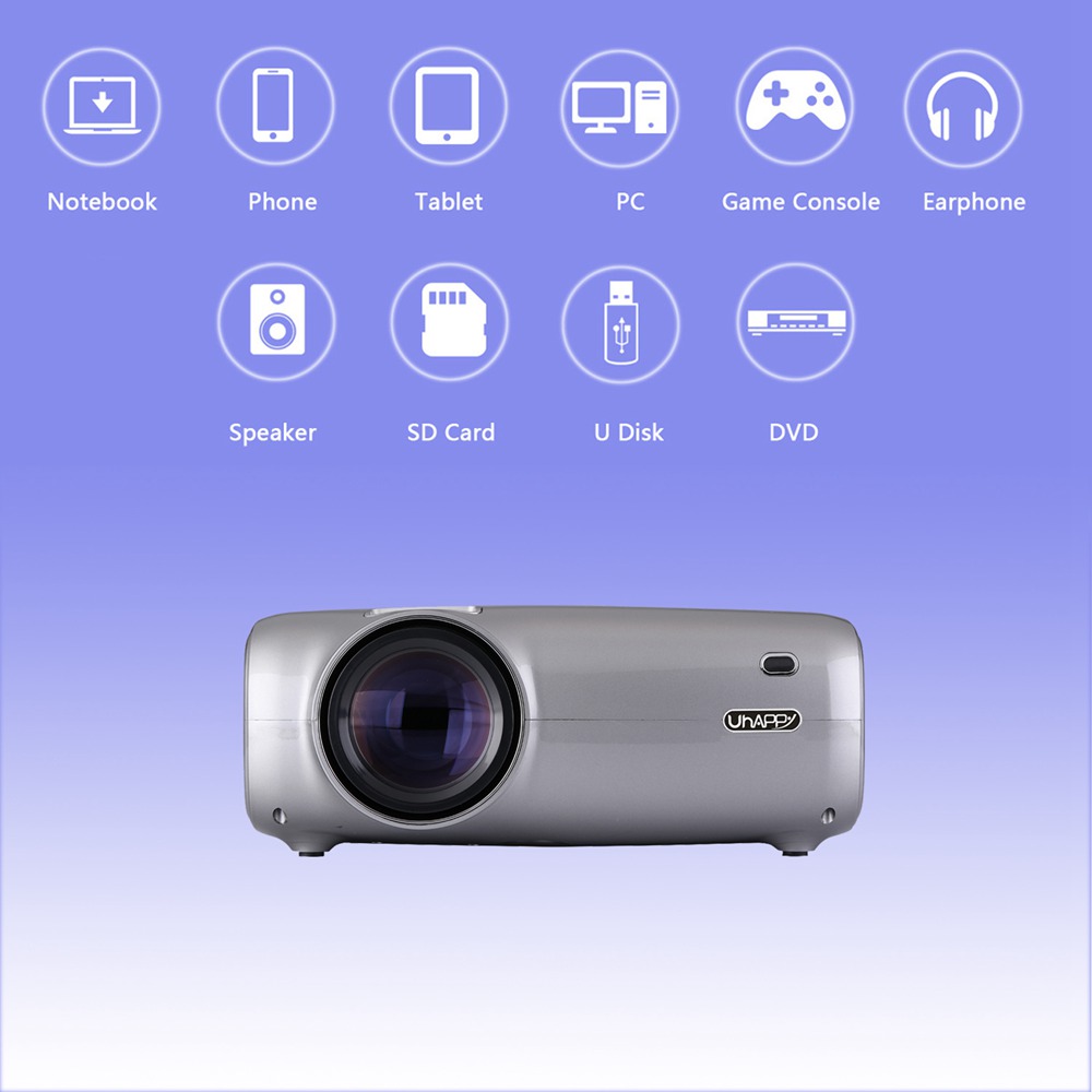 Uhappy U43 2600 Lumens 1080P LED HD Projector support AV\VGA\USB\SD\HDMI*2