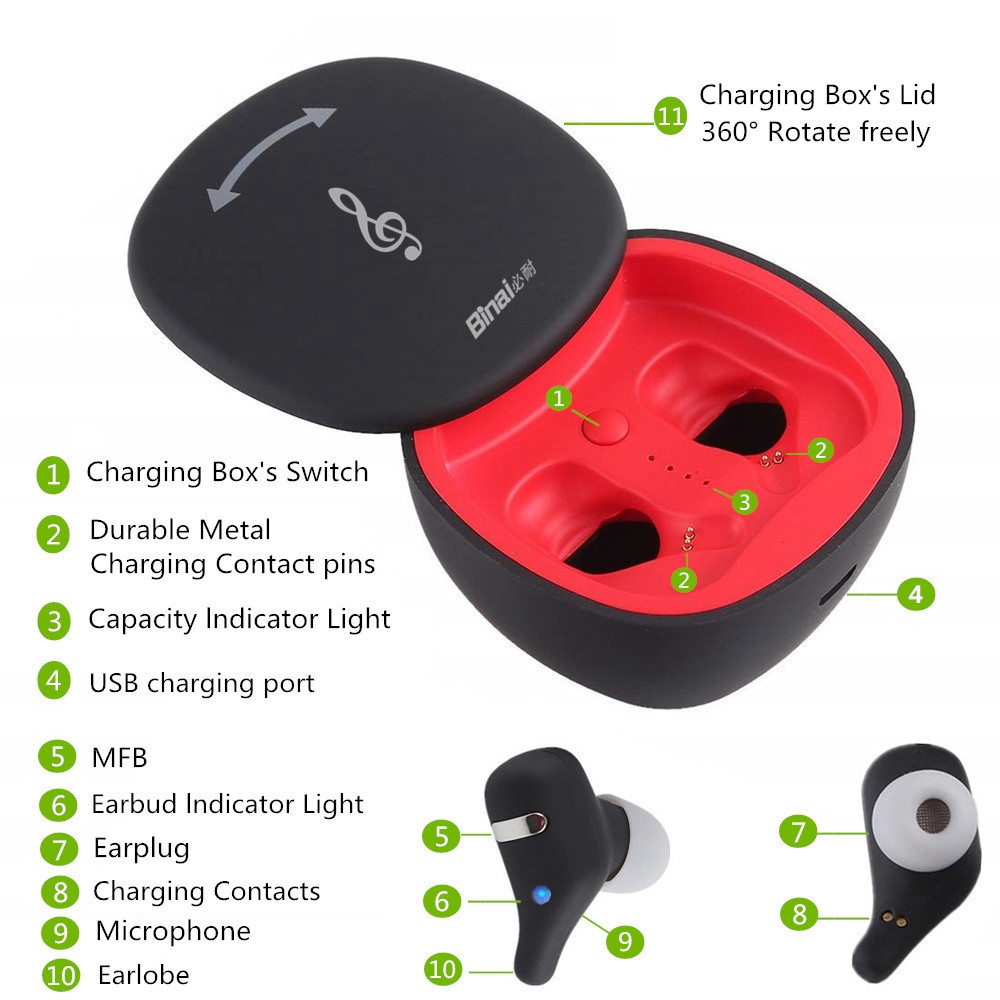 BINANI Mini A8 HiFi Bluetooth V5.0 Earbuds IPX5 Water Resistant 700 mAh Charging Box  -  Yellow