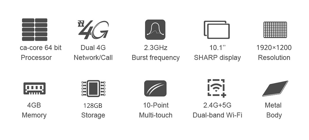 Teclast M20 4G Phablet MT6797 Deca Core 10.1" IPS 2560*1600 4GB RAM 128GB ROM Built-in GPS GLONASS Beidou A-GPS Android 8.0 Dual SIM Dual Standby - Grey