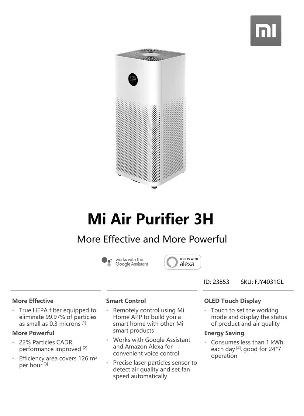 オンラインショッピング Xiaomi シャオミ 空気清浄機 Mi Air Purifier 3H