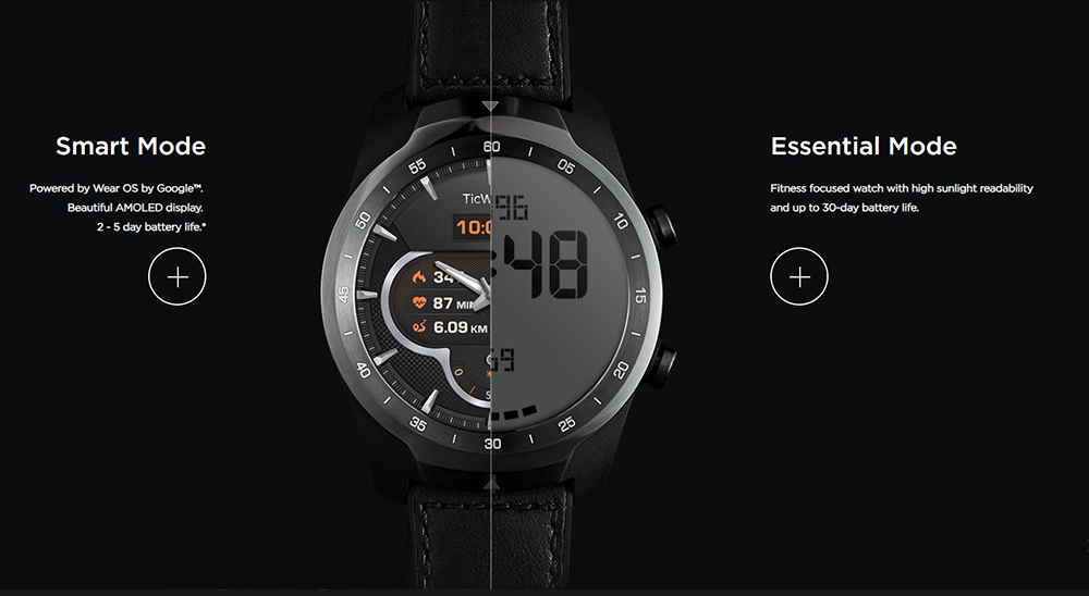 Ticwatch PRO Smart Watch 1.4 Inch OLED/LED Double Screens Heart Rate Monitor IP68 Built-in GPS Google Pay - Black