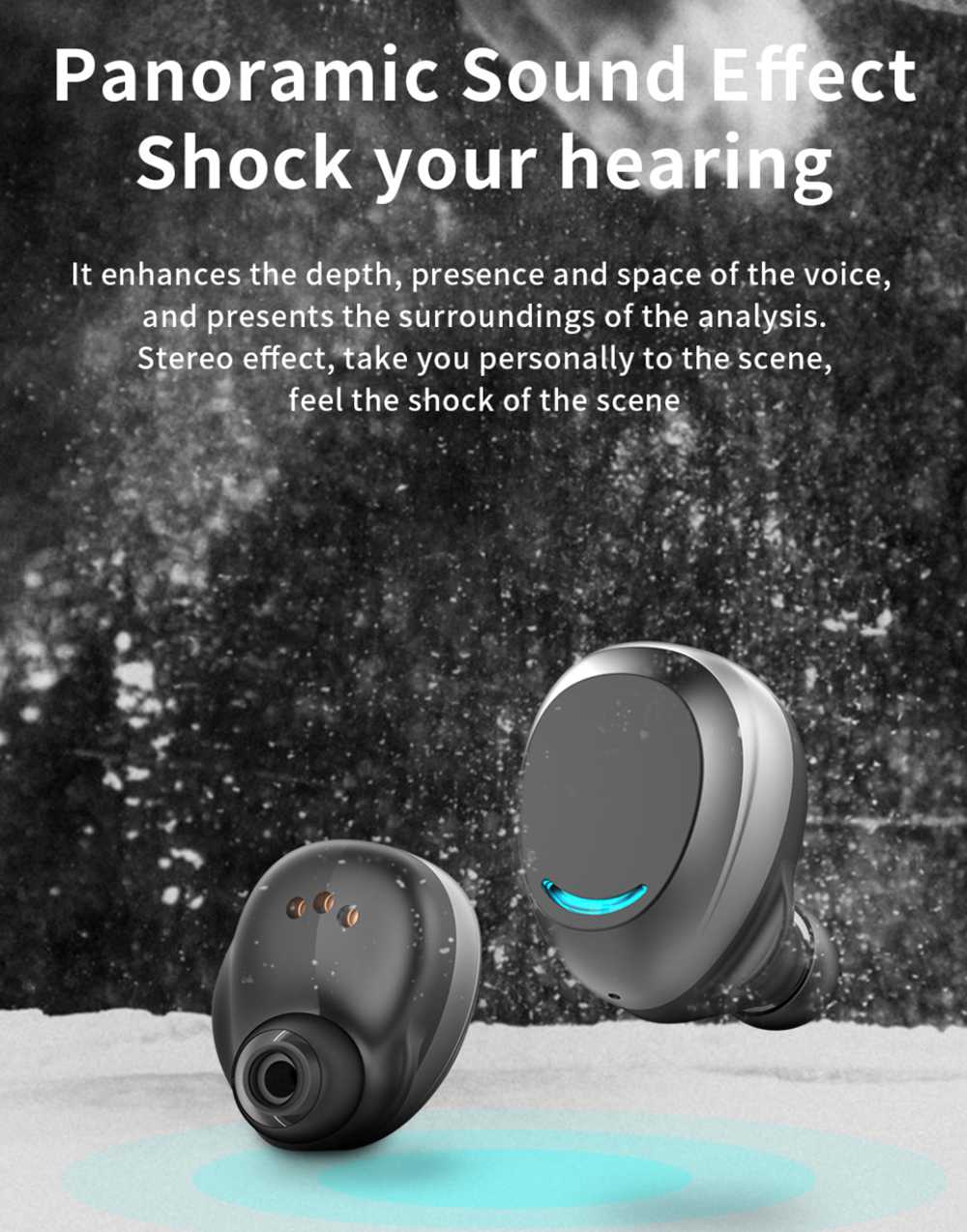 U9 Bluetooth 5.0 TWS IPX7 Earbuds Siri Binaural Call Touch Control 8 Hours Playtime Black