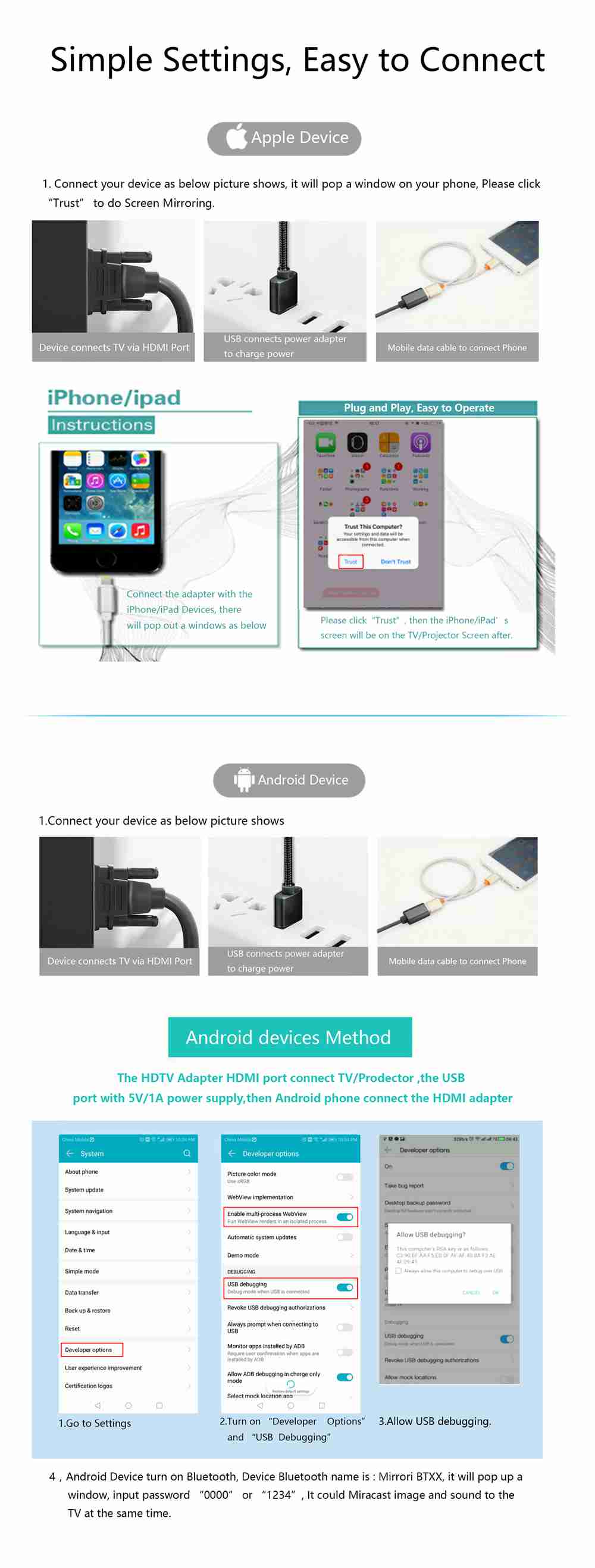WeCast L9 VGA & HDMI Dual Display Screen Projector Fully Compatible with Android/iOS/Type - C Devices USB Mirroring Sound and Image to TV
