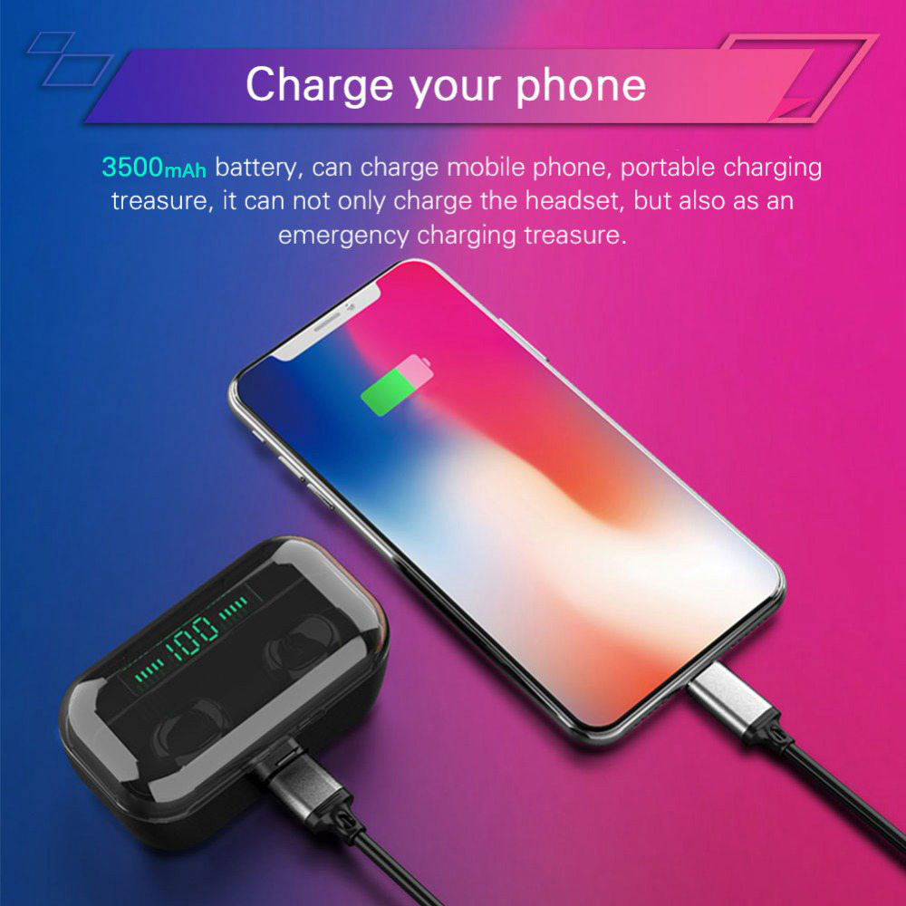 G6S Bluetooth 5.0 TWS In-ear Earbuds HiFi Siri Assistant support QI Wireless Charging 3500 mAh Charger Box - Black