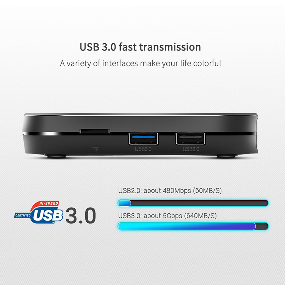VOSEN V1 Amlogic S905x2 Android TV 9.0 2GB DDR4 16GB eMMC 4K TV Box Bluetooth Z-Wave 2.4G/5G WIFI USB 3.0 -- Black