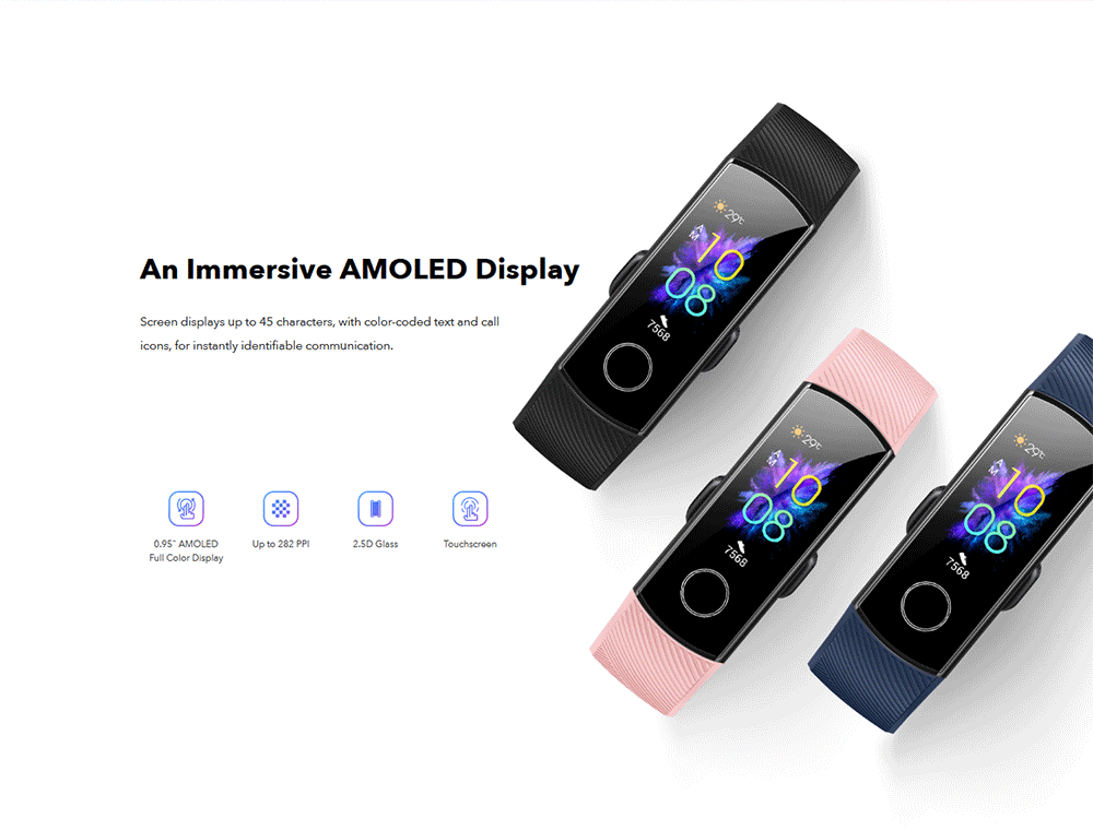 HUAWEI Honor Band 5 Smart Bracelet Blood Oxygen 0.95 Inch AMOLED Touch Large Color Screen 5ATM Heart Rate Monitor Swimming Posture Recognition Global Version - Black