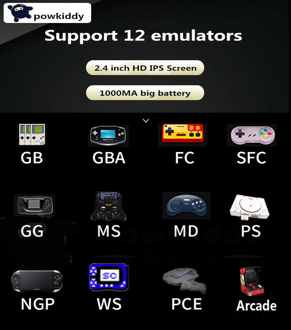 Powkiddy Q70 2.4'' IPS Screen 16GB Game Console 1000mAh TF Card Slot Music Play - Grey