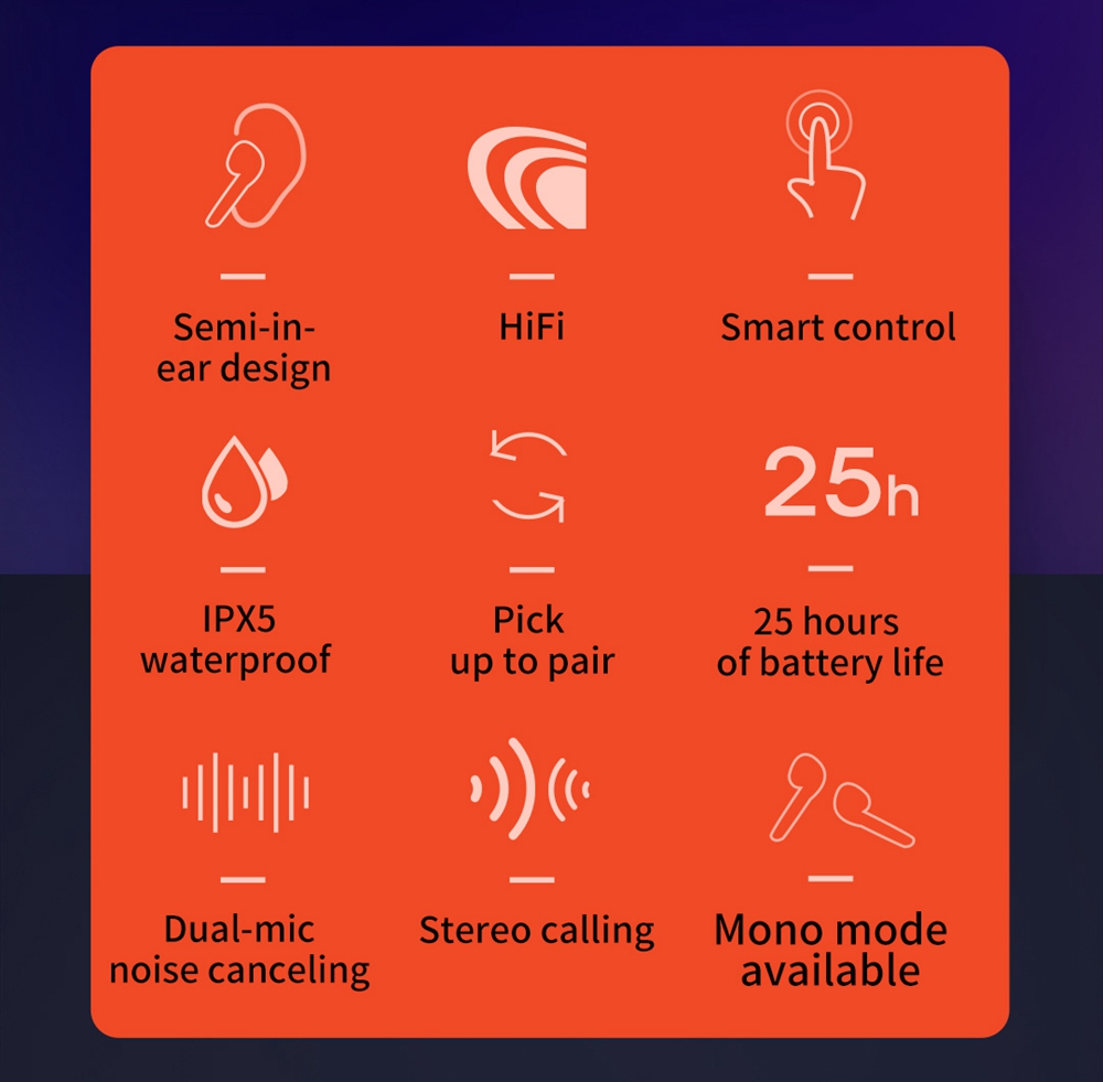 QCY T3 Bluetooth 5.0 TWS Earphones Stereo/Mono Mode AAC/SBC Tech 25 Hours Battery Life IPX5 3D Stereo