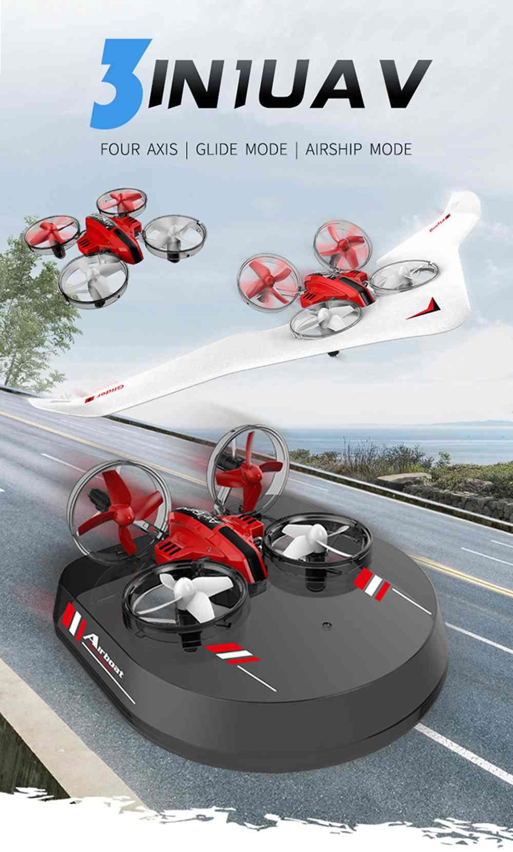 L6082 Air Genius RC Quadcopter Airplane Tiny Whoover All-In-One DIY 2.4G RC Drone For Kids Gift RTF Red - Three Batterie Version