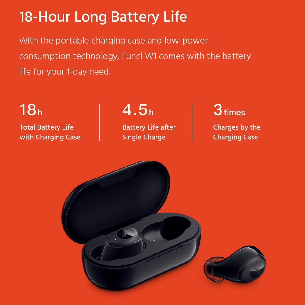 Funcl W1 TWS Bluetooth 5.0 Earphones Binaural Call HiFi Stereo Sound Voice Assistant 360mAh Battery