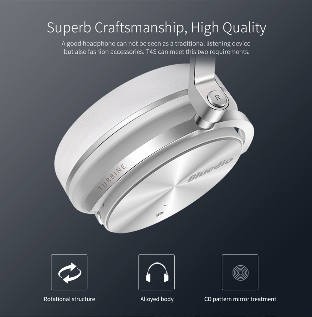 Bluedio T4S Wireless Bluetooth Headphones with Mic Active Noise Cancelling - Red