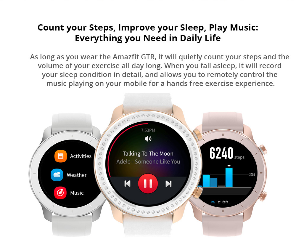 Huami AMAZFIT GTR Smartwatch 1.39 Inch Retina Display 5ATM Water Resistant GPS 47mm Global Version- Aluminum Alloy