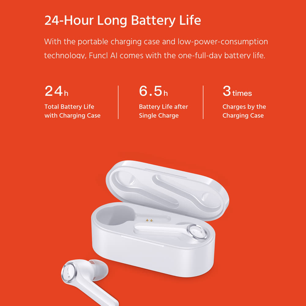 FUNCL AI Bluetooth 5.0 TWS Earphones CVC 8.0 Noise Cancellation AAC/AptX Custom AI Assistant 24 Hours Playtime