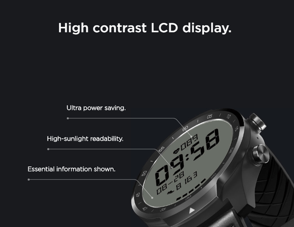 Ticwatch PRO Smart Watch 1.4 Inch OLED/LED Double Screens Heart Rate Monitor IP68 Built-in GPS Google Pay - Black