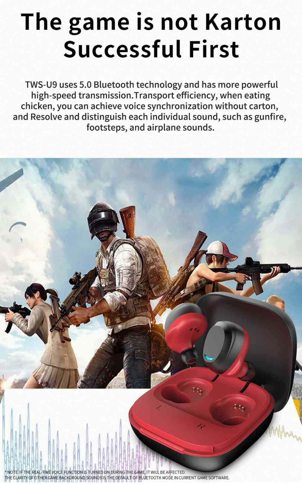 U9 Bluetooth 5.0 TWS IPX7 Earbuds Siri Binaural Call Touch Control 8 Hours Playtime Black