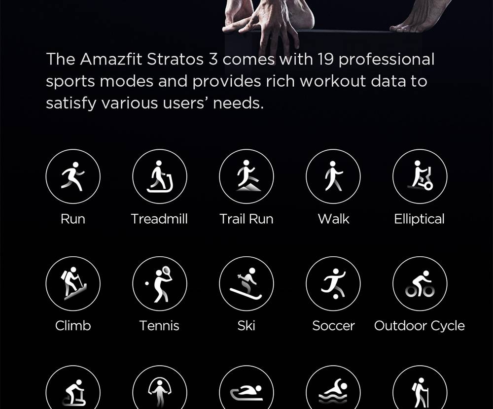 Huawei AMAZFIT Stratos 3 Smart Sports Watch 1.34 Inch Full Moon Screen Dual-Mode 5ATM GPS Firstbeat Silicone Strap Global Version - Black