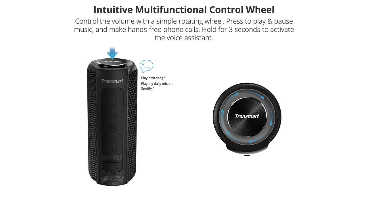 Tronsmart Element T6 Plus SoundPulse&trade; Portable Bluetooth Speaker with 40W Max Output Deep Bass IPX6 Waterproof - Black