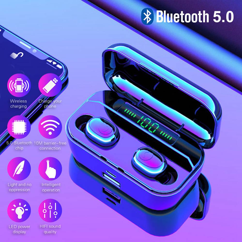G6S Bluetooth 5.0 TWS In-ear Earbuds HiFi Siri Assistant support QI Wireless Charging3500 mAh Charger Box - Black