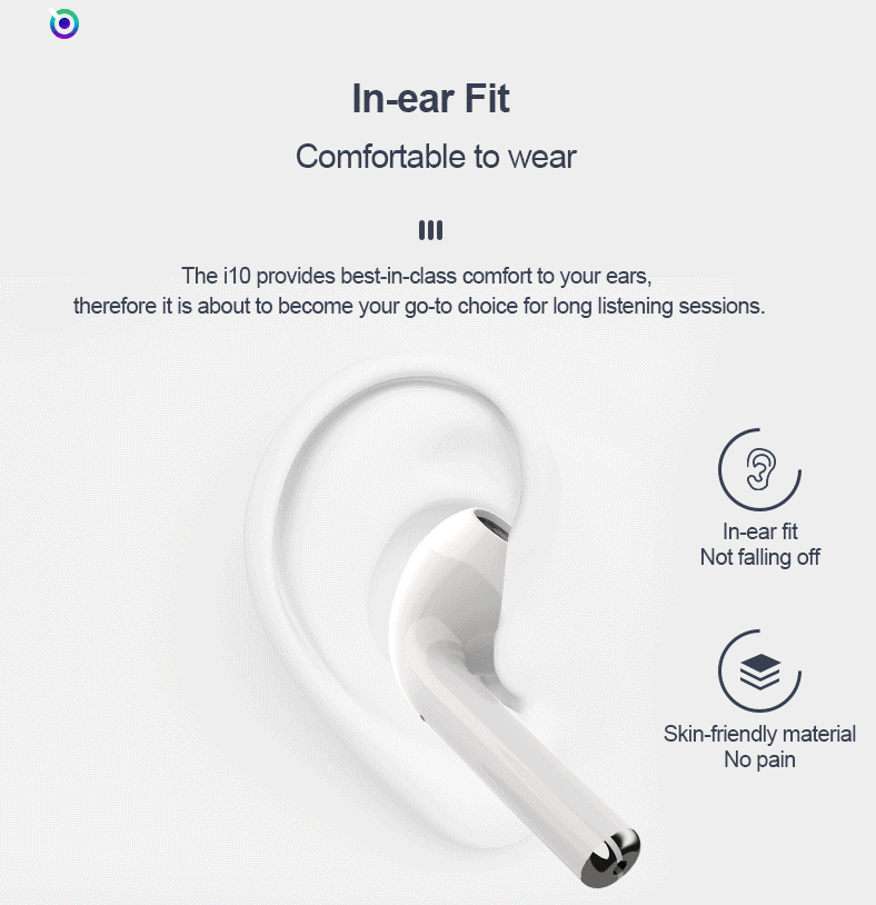 i10 TWS Bluetooth 5.0 Earbuds Tap Control Automatically Pairing Stereo Sound - White