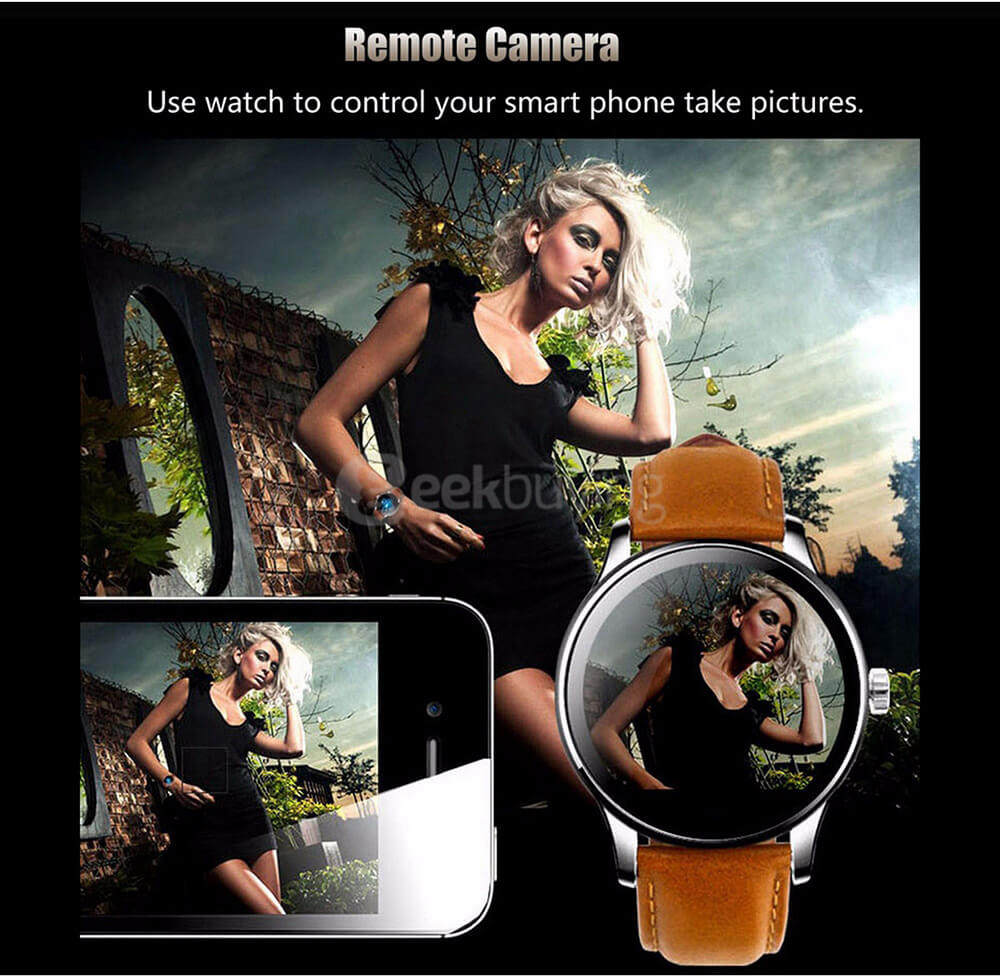 Makibes K88H Smart Bluetooth Watch Heart Rate Monitor Smartwatch MTK2502 Siri Function Gesture Control For iOS Andriod (Leather Band) - Black