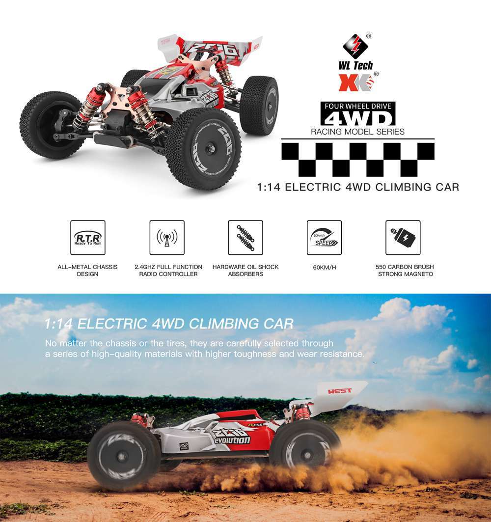 Wltoys 144001 1/14 2.4G 4WD 60km/h Electric Brushed Off-Road Buggy RC Car RTR Two Batteries - Green